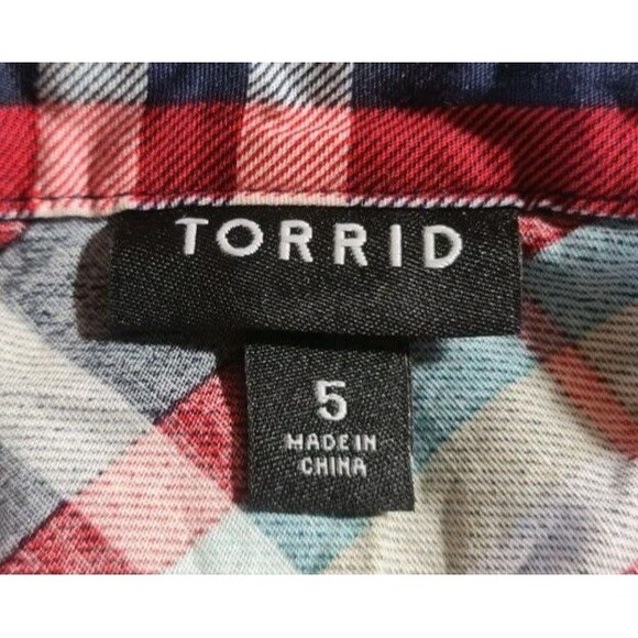 TORRID Women Plus Size 5X Poplin Collared Shirt Dress Plaid Button Up  20NA - Picture 4 of 6